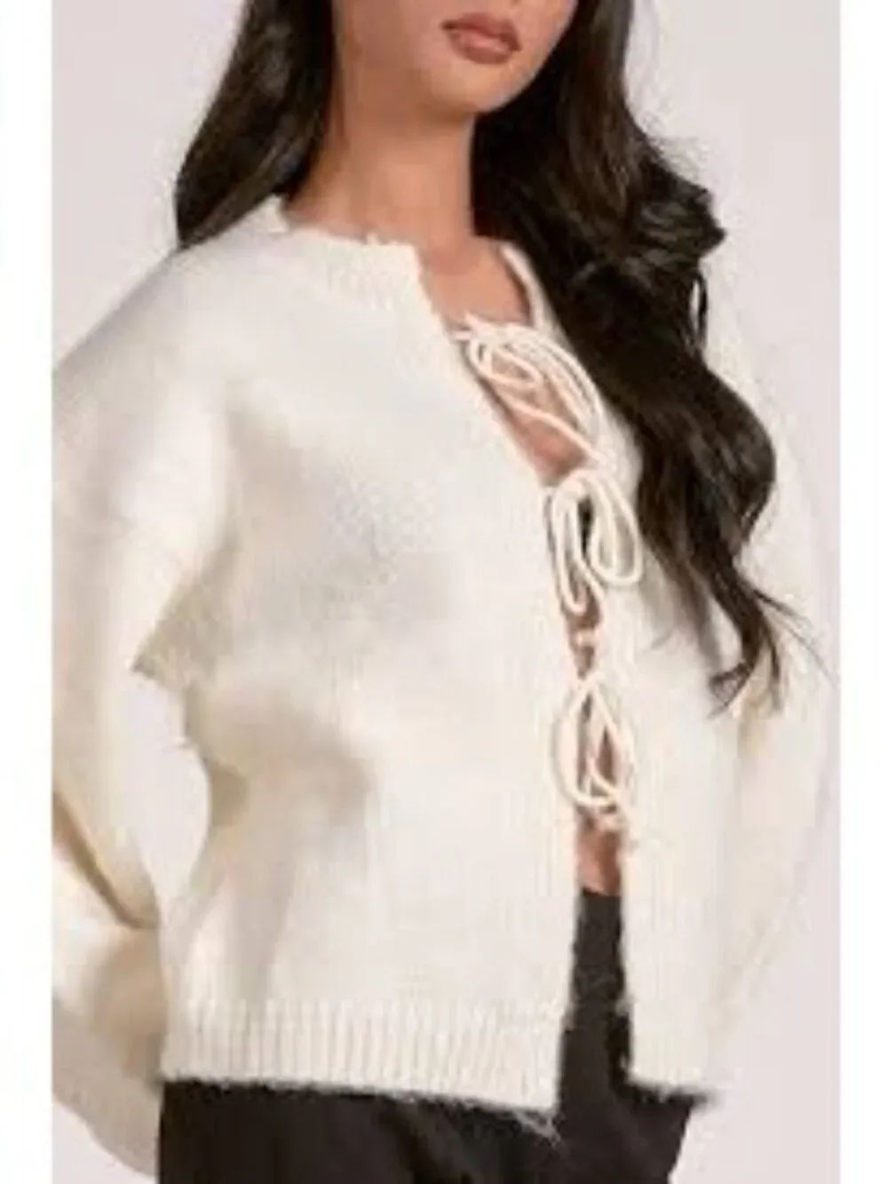 Elan Women’s Ivory Oversized Long Sleeve Tie Front Sweater Size S - Picture 4 of 8